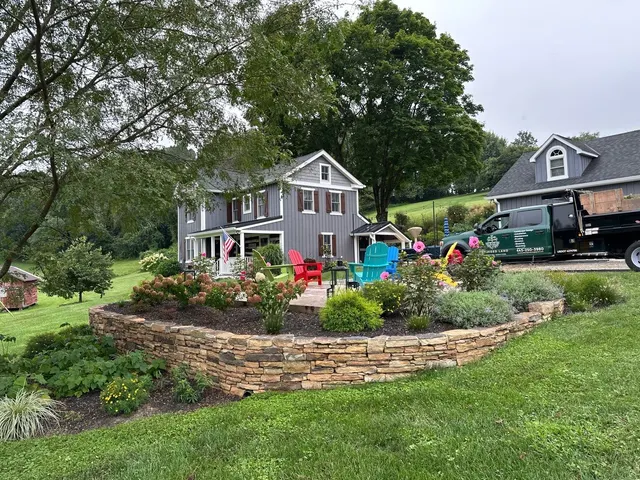 Natural stone wall with plantings